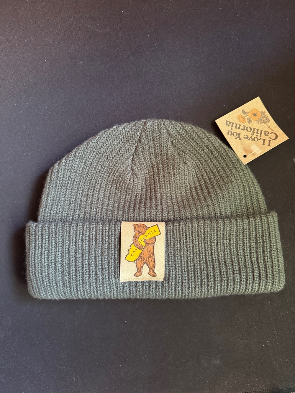 NWT Olive Green Beanie - California Bear Hug - I Love You California